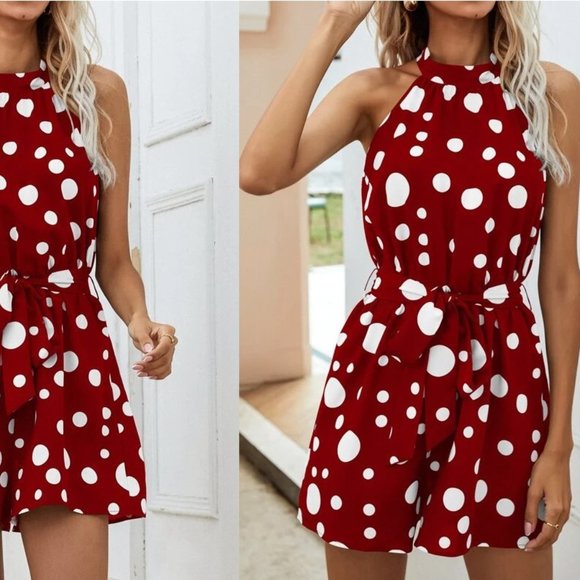 Pants - Sale 🎉NEW! Size M Polka Dot Belted Halter Romper